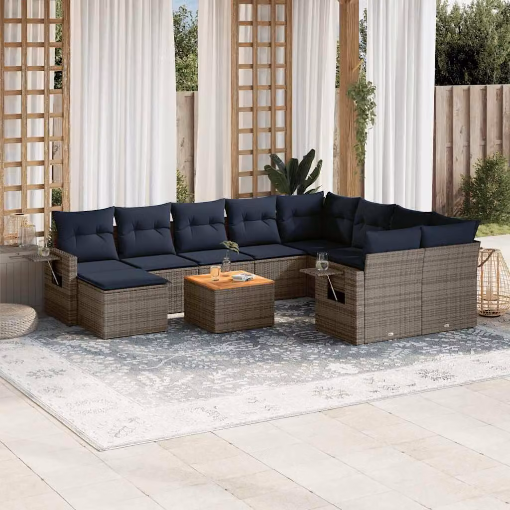 Maison Exclusive - Set da giardino 11 pezzi con cuscini, grigio, polyrattan