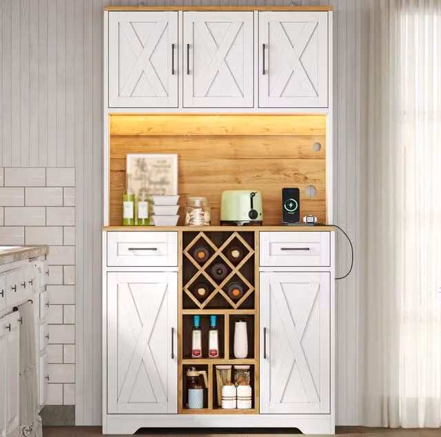 Mobile alto da cucina con illuminazione LED RGB, scaffali porta vini, MDF 180x105x40 cm