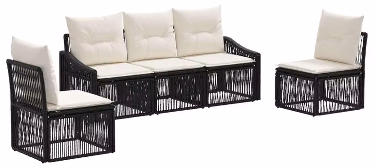 Set da giardino composto da 5 pezzi, colore nero, realizzato in rattan sintetico