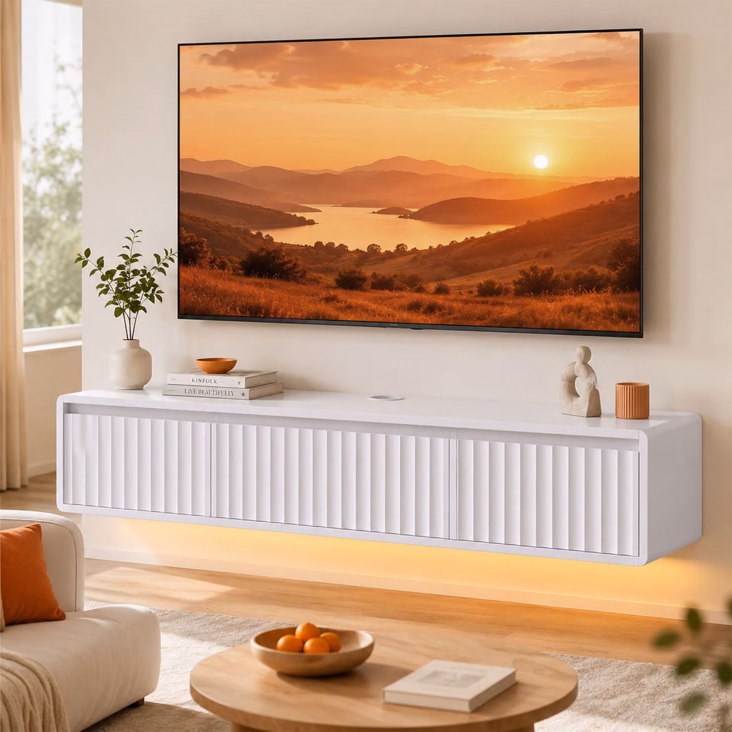 Mobile TV sospeso HOMCOM moderno con illuminazione LED, bianco, L: 120 cm, per TV fino a 165,1 cm – 2