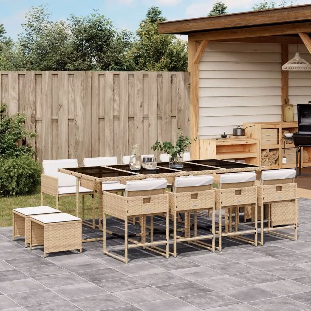 Maison Exclusive - Set da Pranzo da Giardino 13 pz con Cuscini Beige in Polyrattan