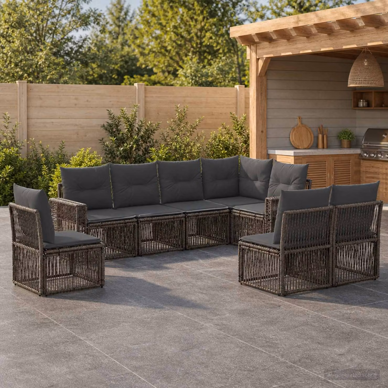 Set Divano da Giardino vidaXL 8 pz a forma di U in Polyrattan Grigio e Antracite con Cuscini e Struttura in Acciaio