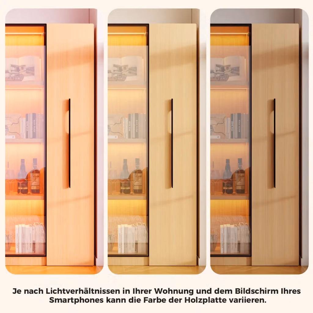 Armadio Vetrina REDOM in MDF con Ante in Vetro e Illuminazione LED, Colore Marrone e Beige, L: 110,5 cm, P: 35 cm, H: 160 cm – 2