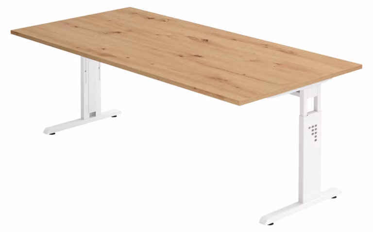 bümö Scrivania Serie-O - Decorazione: rovere nodoso, dimensioni: 200 x 100 cm, struttura: bianco