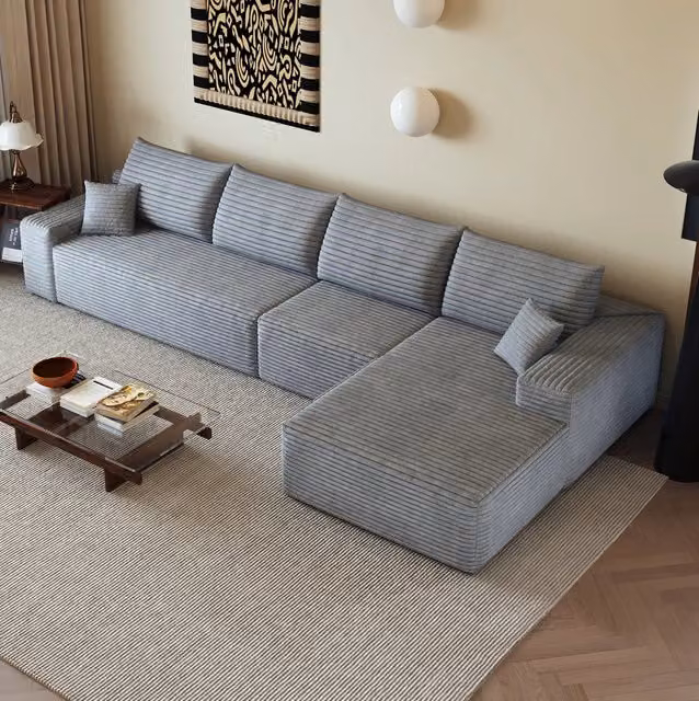 Divano in tessuto a coste grigio, 340 x 175 x 83 cm, senza montaggio