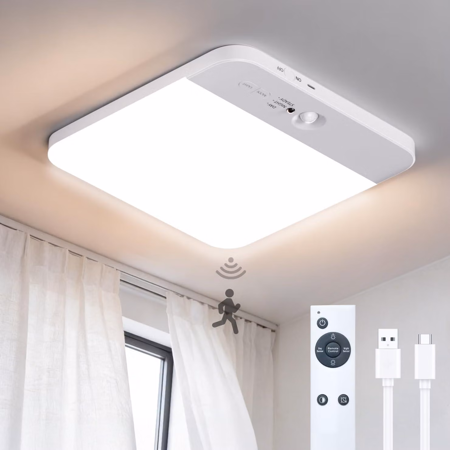 Lampada a soffitto LED ricaricabile con sensore di movimento, 400 lumen, 3 temperature di colore