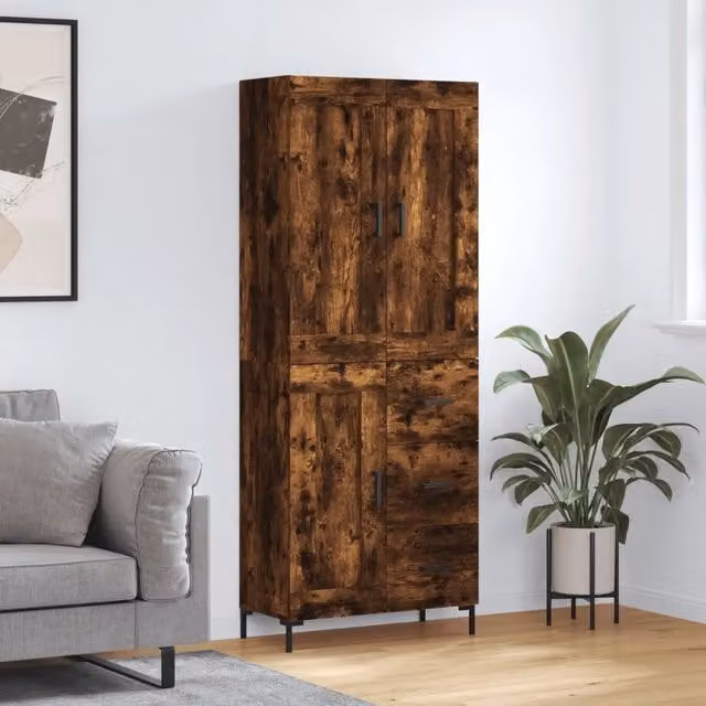 Credenza vidaXL in Rovere Fumo e Metallo, Colore Marrone, L: 69,5 cm, P: 34 cm, H: 180 cm