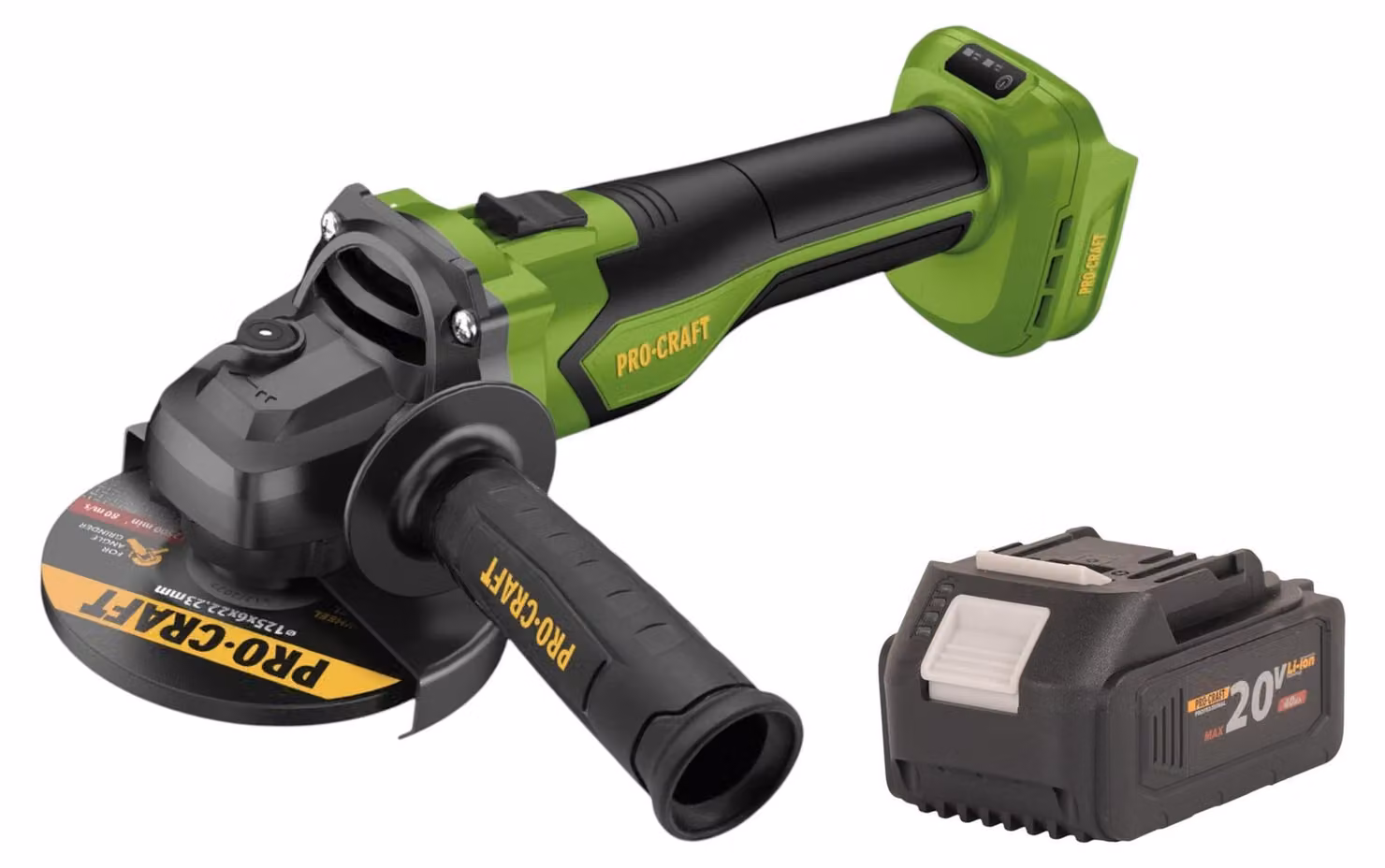 Smerigliatrice angolare a batteria Procraft PGA22-BB 20 V 125 mm Brushless + 1x batteria 4,0 Ah - senza caricabatteria
