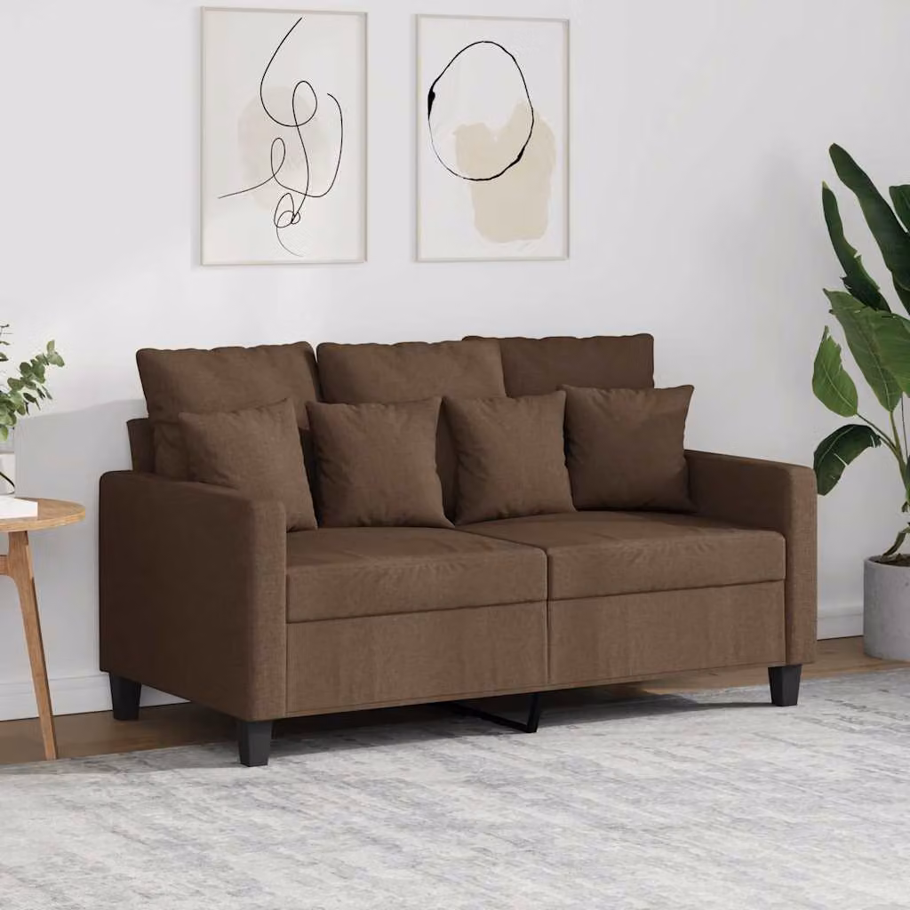 Divano a 2 posti moderno vidaXL in tessuto marrone con struttura in metallo e cuscini inclusi L: 138 cm, P: 77 cm, H: 80 cm