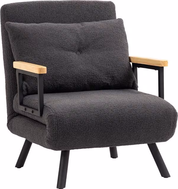 Divano Letto Singolo Pieghevole HOMCOM 4 in 1 con Schienale Regolabile a 5 Livelli e Cuscino, Poltrona Convertibile in Velluto Grigio, L: 63 cm, P: 73 cm, H: 81 cm – 1