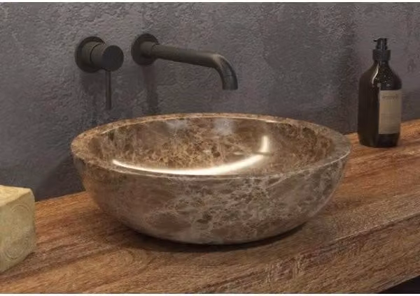ELENA GREY lavabo rotondo da appoggio Ø40 x12 cm in pietra