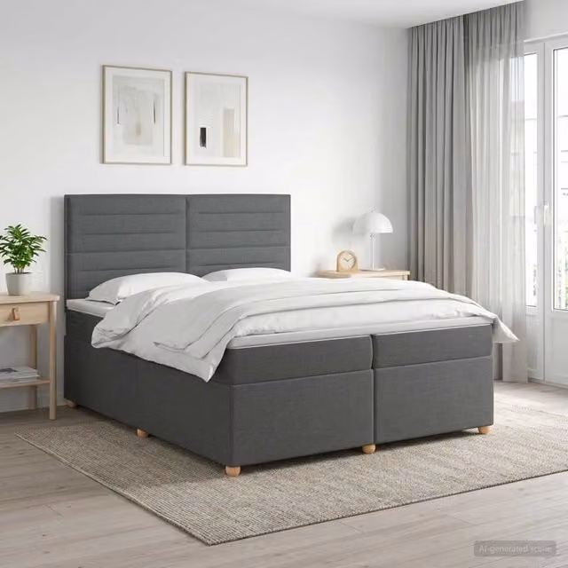 Letto box spring con materasso ibrido vidaXL Grigio e Bianco L/P/H: 200 x 200 x 34,5 cm