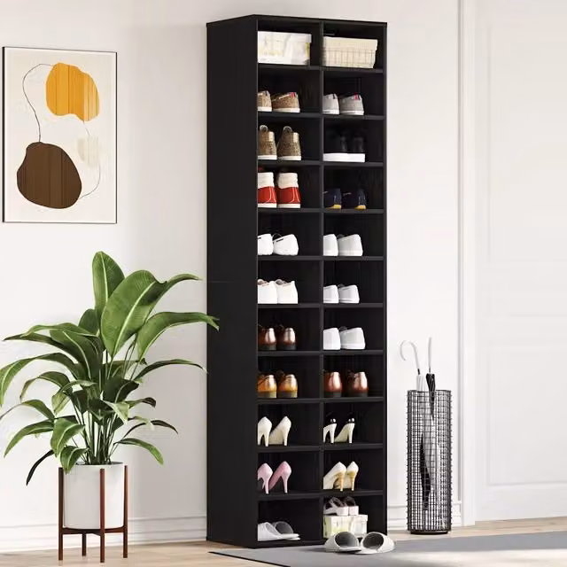 Scarpiera-Scaffale per scarpe Rovere Nero 54x34x183 cm in Legno Multistrato