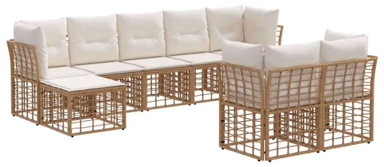 Set di divani da esterno Naturale e Bianco Crema Poliestere