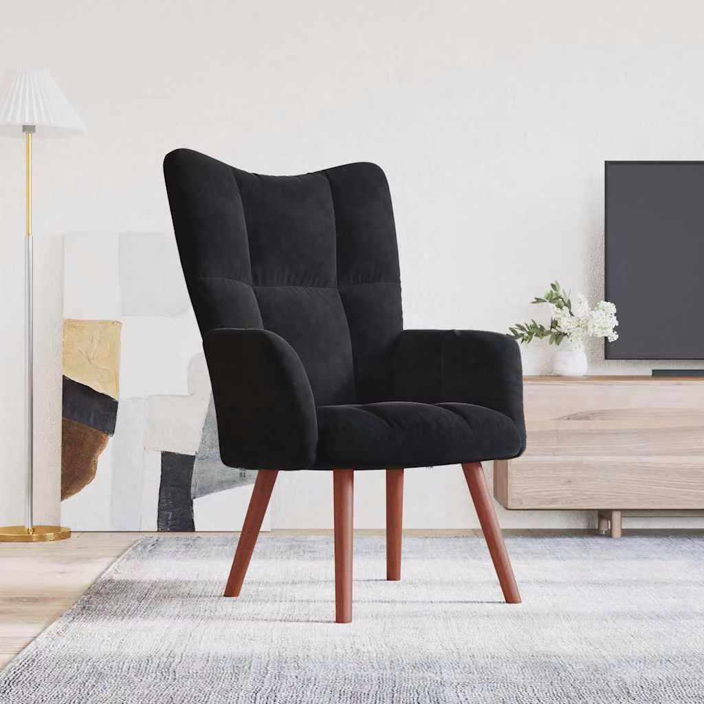 Sedia Relax vidaXL in Velluto Nero con Struttura Moderna e Imbottitura in Schiuma