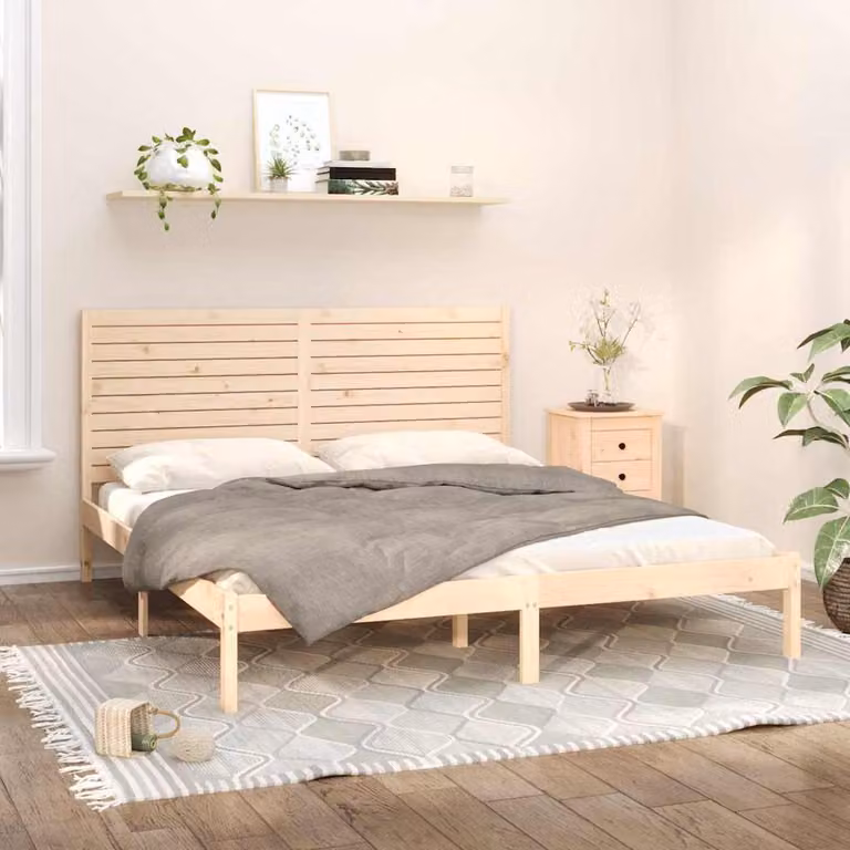 vidaXL Giroletto Super King in Legno di Pino Massello Marrone L: 180 cm, P: 200 cm