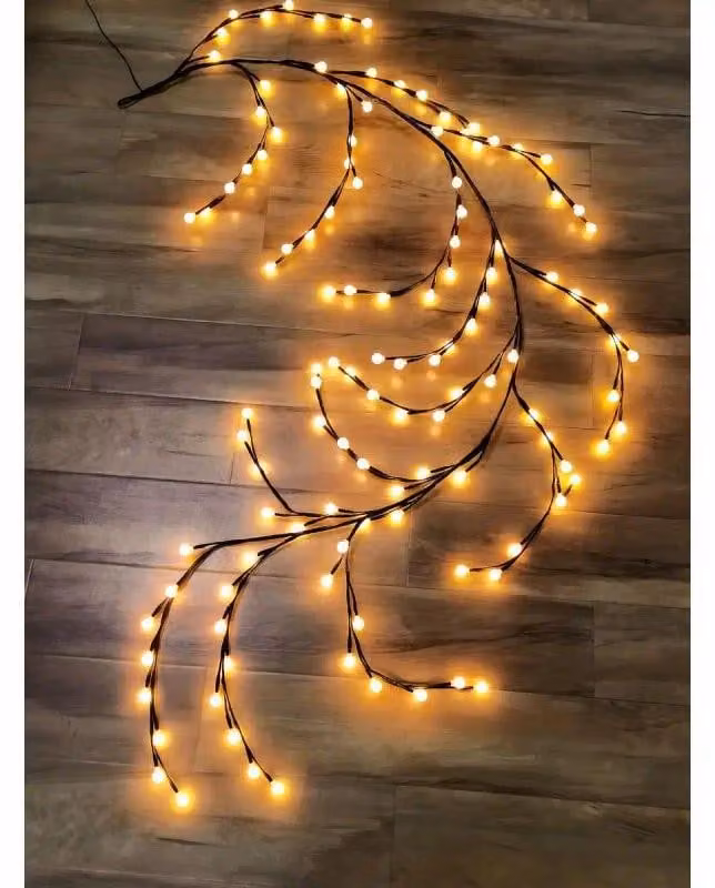 Catena luminosa a forma di sfera con 9 LED, rami marroni, telecomando, funzione memoria, luce bianco caldo/RGB, 7 metri, 120 LED, per interni ed esterni