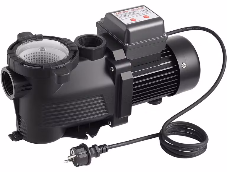 Pompa per piscina, 550 W, portata massima 14.000 l/h, a velocità singola, alimentazione CA 220-240 V, 3450 giri/min, prevalenza massima 12 m, con timer 24 ore e cestello filtrante, per piscine fuori terra e interrate, vasche idromassaggio e spa