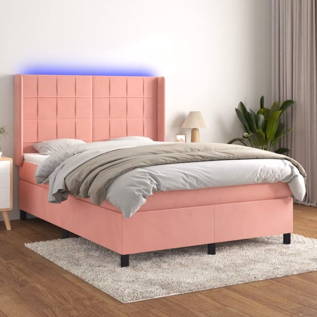 Maison Exclusive - Letto a Molle con Materasso e LED Rosa 140x190 cm in Velluto