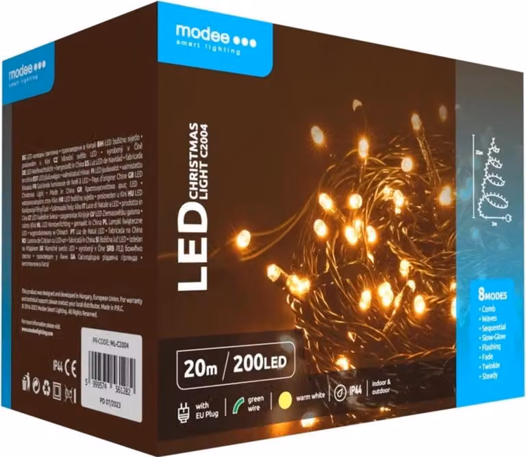 Modee Lighting Catena natalizia a LED 200 LED 20m bianco caldo