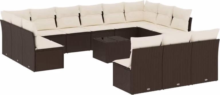 Set Divani da Giardino 14pz con Cuscini in Polyrattan Marrone