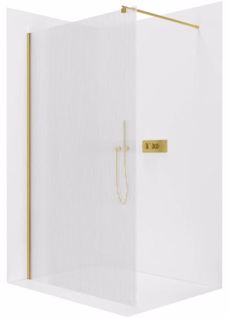 CERANO - Box doccia Walk-in Onyx Round L/P - 8 mm - montante rotondo - dorato, vetro rigato - 90x200 cm