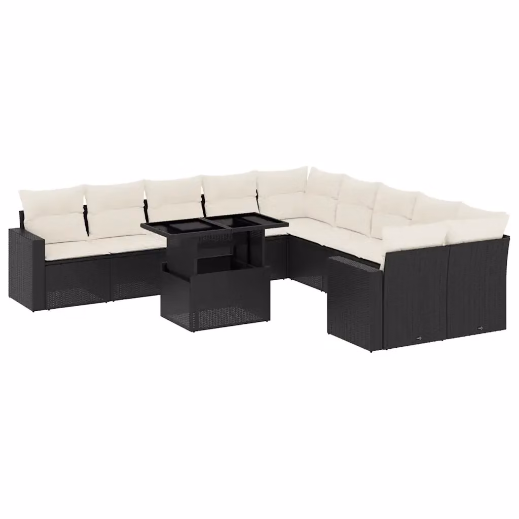Set di divani da giardino vidaXL a forma di U composto da 11 pezzi con cuscini, tavolo da caffè e struttura in metallo nero e bianco – 2