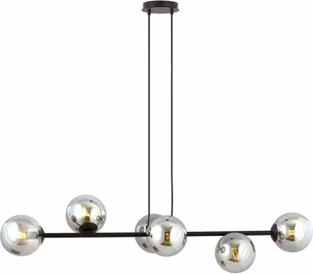 Lampadario a sospensione Emibig moderno in metallo e vetro nero con 6 luci E14, Diametro: 110 cm