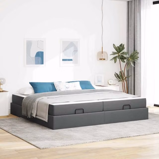 Letto matrimoniale con materasso vidaXL in tessuto grigio con cassetti L: 200 cm, P: 200 cm, H: 43,5 cm