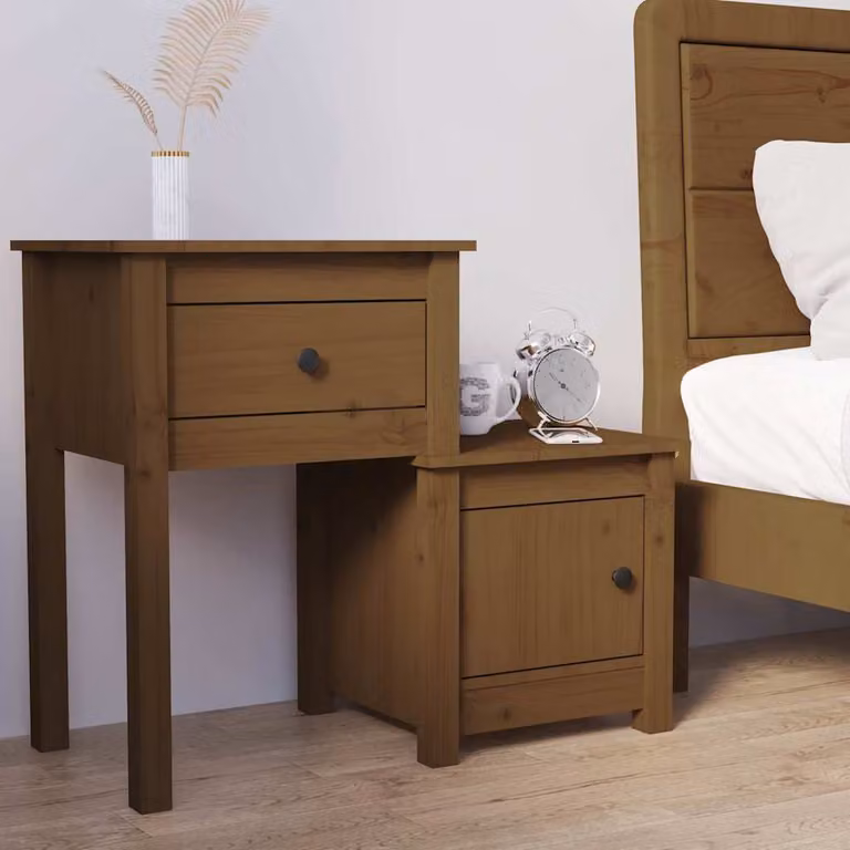 Comodino vidaXL in legno massello di pino color marrone, L: 79,5 cm, P: 38 cm, H: 65,5 cm