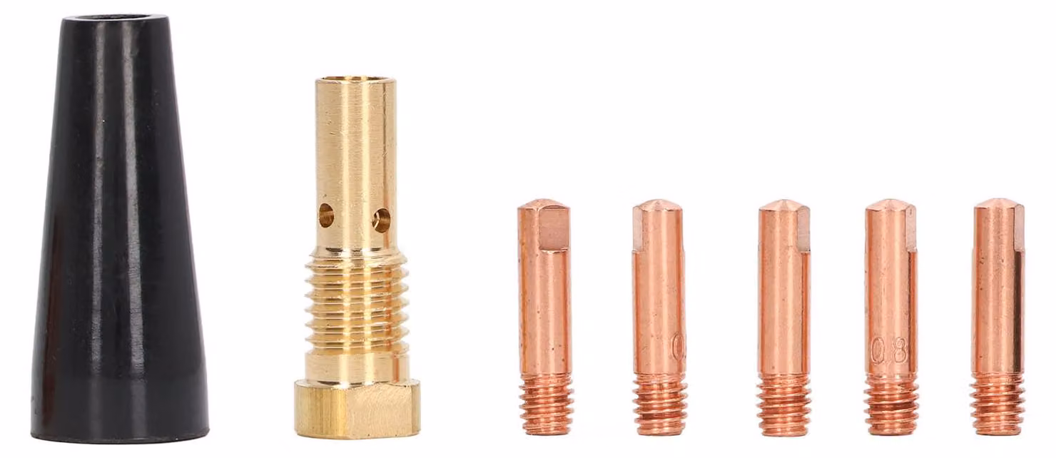 Kit completo da 7 pezzi per saldatura MIG senza gas, con punta in rame, ugello diffusore e accessori