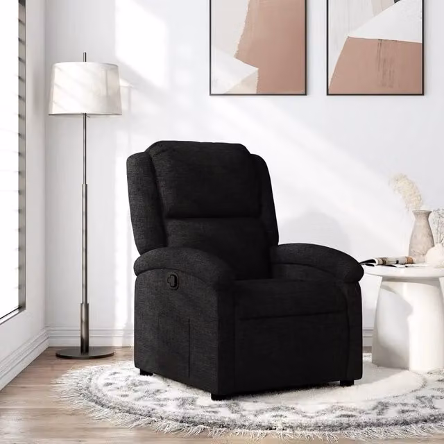 Poltrona reclinabile relax vidaXL in tessuto nero con braccioli e leva manuale