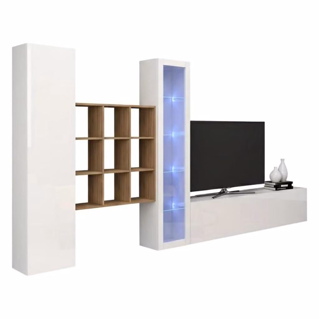 Parete Attrezzata Mobile Soggiorno Arizzano DMORA Bianco Lucido L: 310 cm, P: 30 cm, H: 180 cm – 2