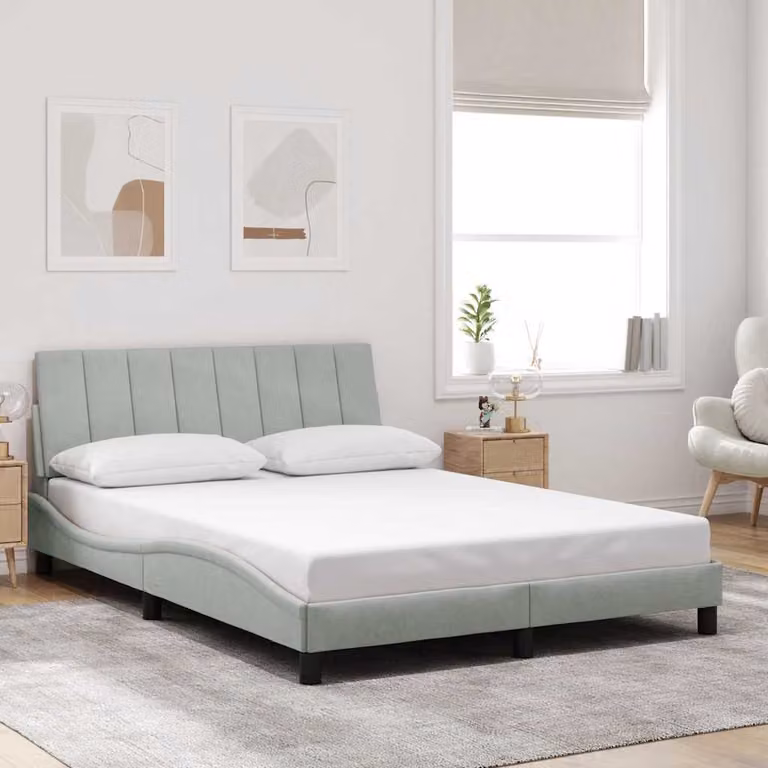 vidaXL Giroletto Hanko senza Materasso in Velluto Grigio Chiaro 140x200 cm