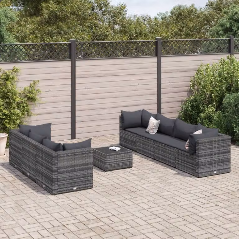 Maison Exclusive - Set da giardino 8 pezzi con cuscini grigio in polyrattan