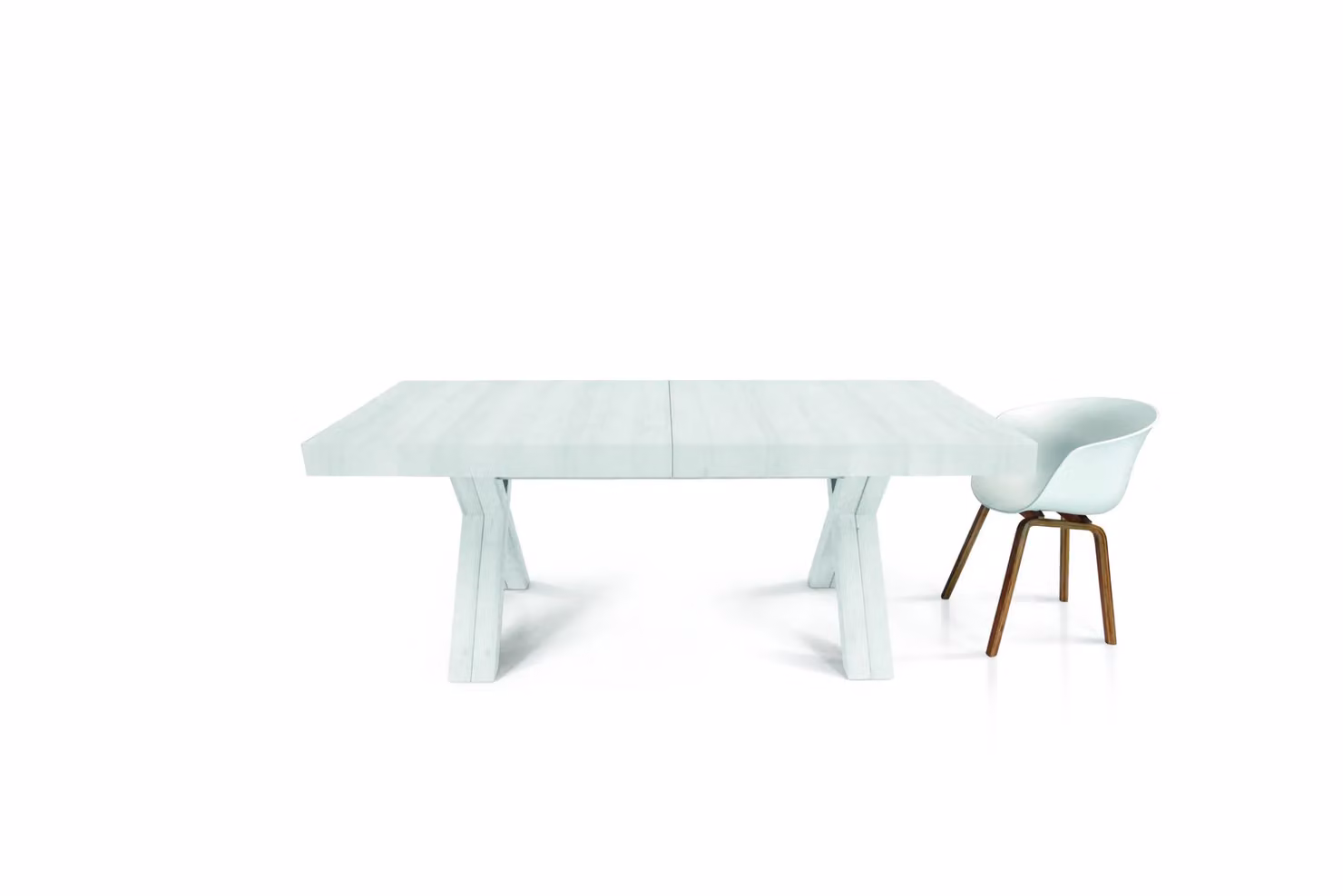 Tavolo GALLIPOLI in legno nobilitato bianco consumato allungabile 160×90 cm – 410×90 cm (Gambe X)