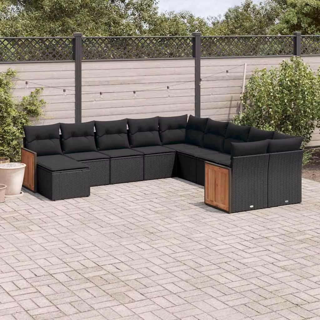Set di Divani da Giardino vidaXL 11 pz in Polyrattan Nero con Cuscini Imbottiti e Rivestimenti Rimovibili – 1