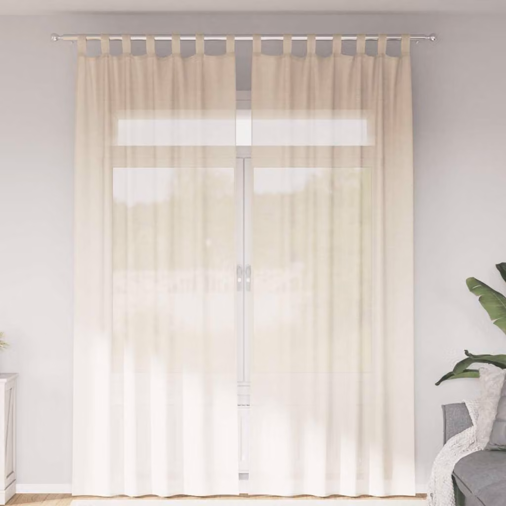 Set di 2 tende in voile semi-trasparenti vidaXL con linguetta, colore beige, L: 140 cm x H: 260 cm