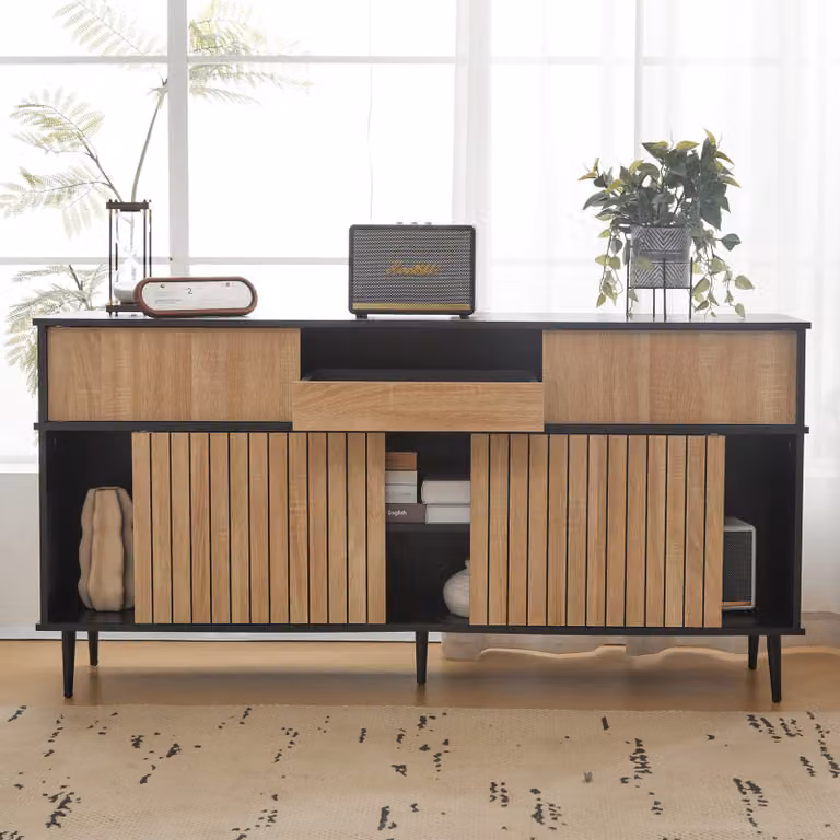 Credenza MERAX con cassetto e 4 ante scorrevoli, comò in stile industriale con ampio spazio di archiviazione, con ripiani regolabili e protezione antiribaltamento