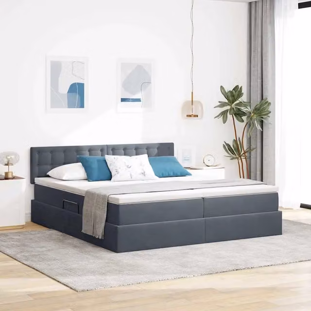 Letto con Contenitore Moderno vidaXL in Velluto Grigio L: 180 cm, P: 200 cm, H: 88 cm – 1