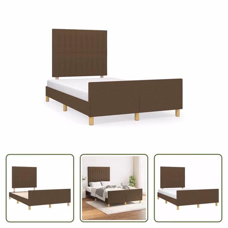 The Living Store Struttura letto con testiera in tessuto marrone scuro 120x190 cm