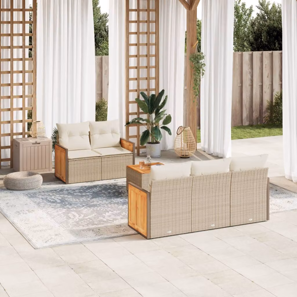Set Divano da Giardino 6 pz vidaXL in Polyrattan con Cuscini Beige e Tavolino da Caffè Moderno – 1
