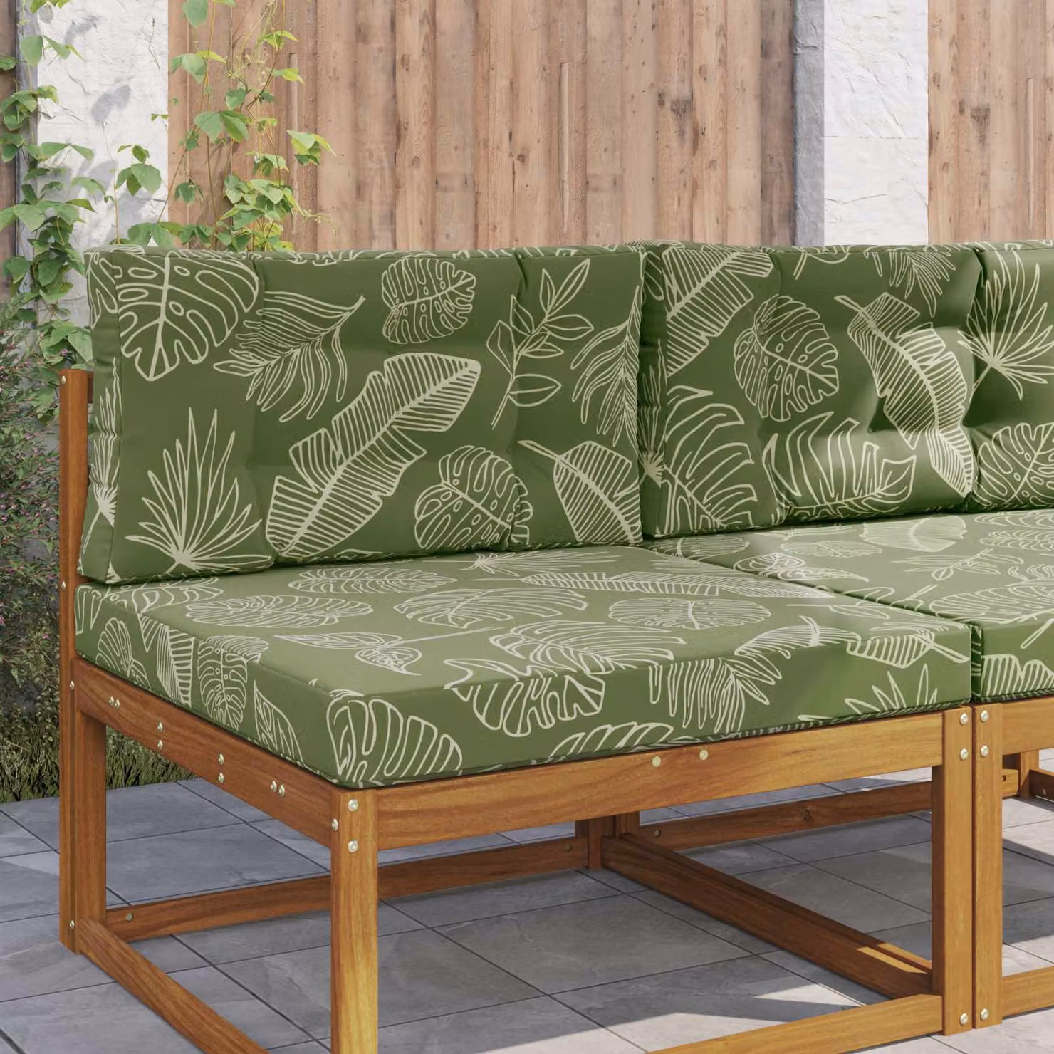 Cuscino per divano da esterno vidaXL verde con design floreale e fodera rimovibile, L 80 x P 80 x H 8 cm