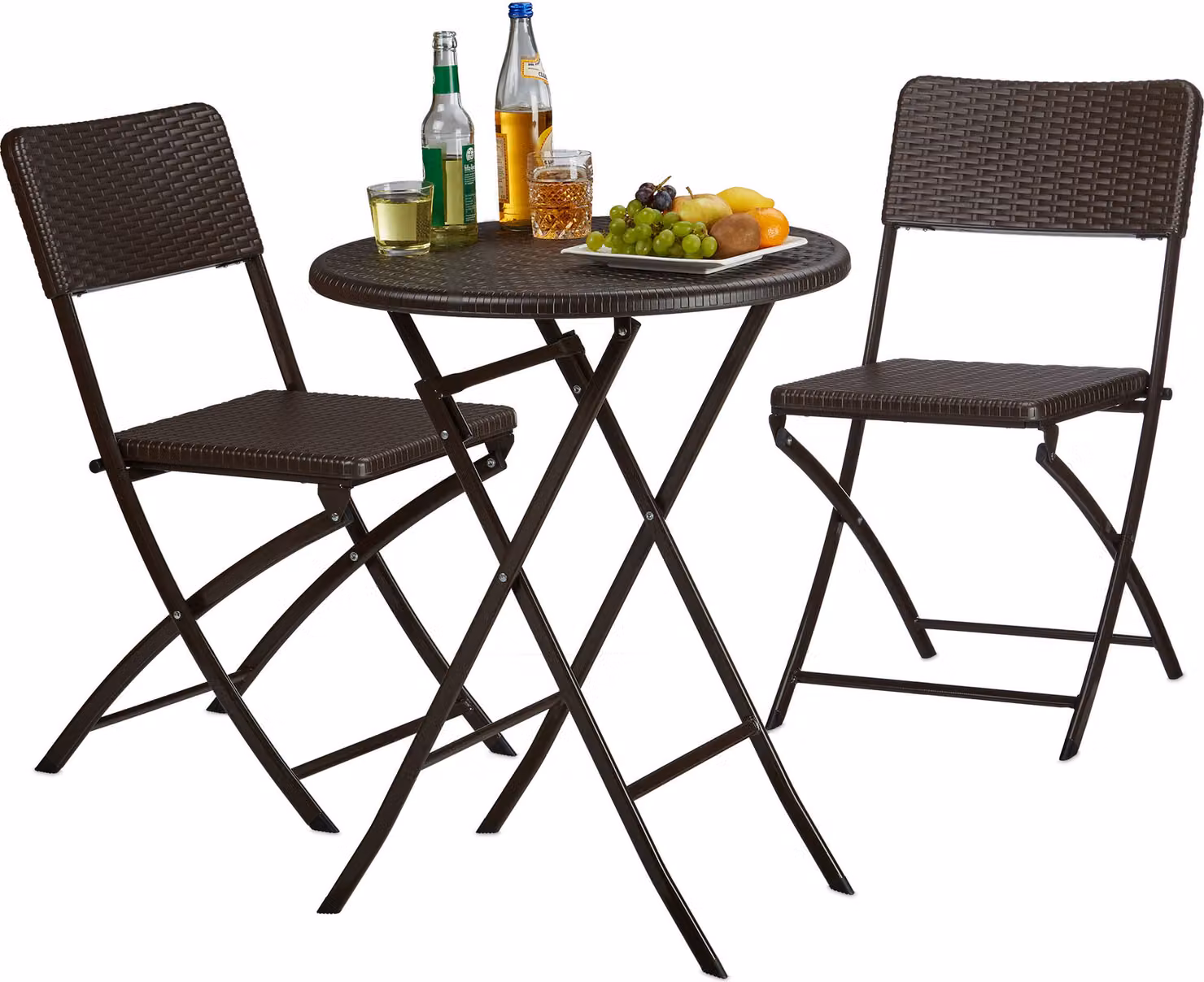 relaxdays Gruppo di seduta / plastica marrone, metallo, 3 pezzi