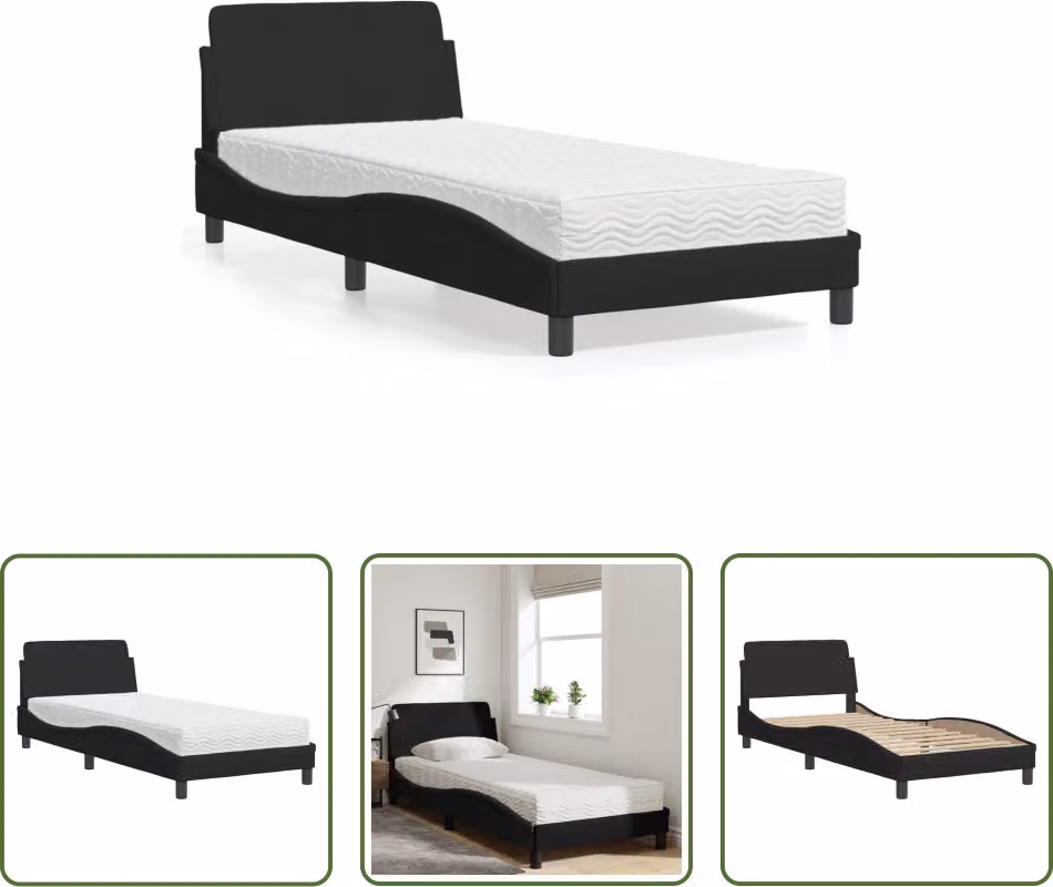 The Living Store Letto con materasso nero 90x190 cm in tessuto