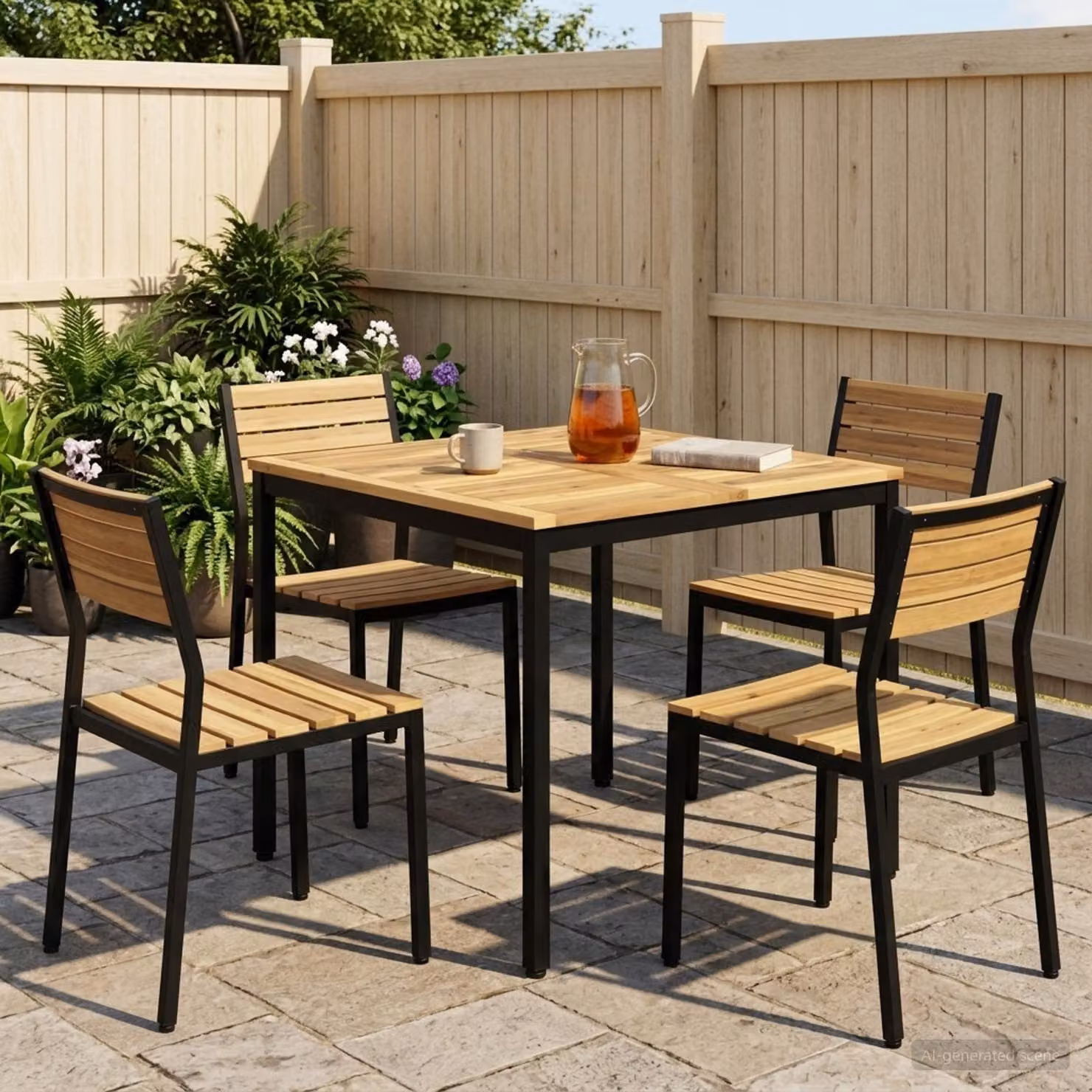 vidaXL Tavolo da giardino rettangolare in legno di acacia bianco e nero L: 80 cm, P: 80,5 cm, H: 75 cm