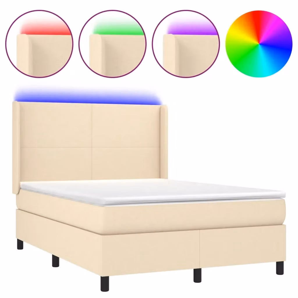 Letto a molle con materasso vidaXL in tessuto beige e bianco con illuminazione LED sottostante e porta USB, L/P: 140 x 190 cm – 2