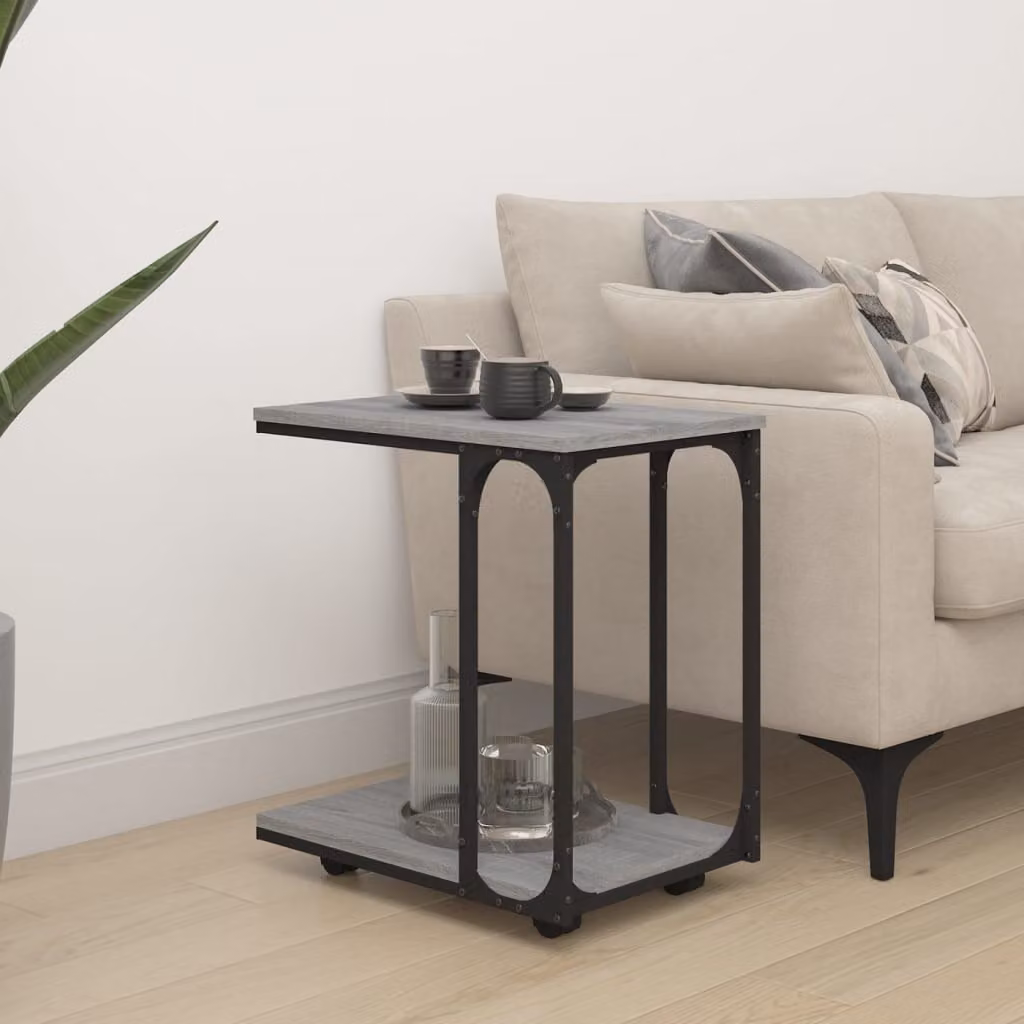 vidaXL Tavolino con Ruote in Legno Multistrato e Metallo Grigio Sonoma L: 50 cm, P: 35 cm, H: 55,5 cm