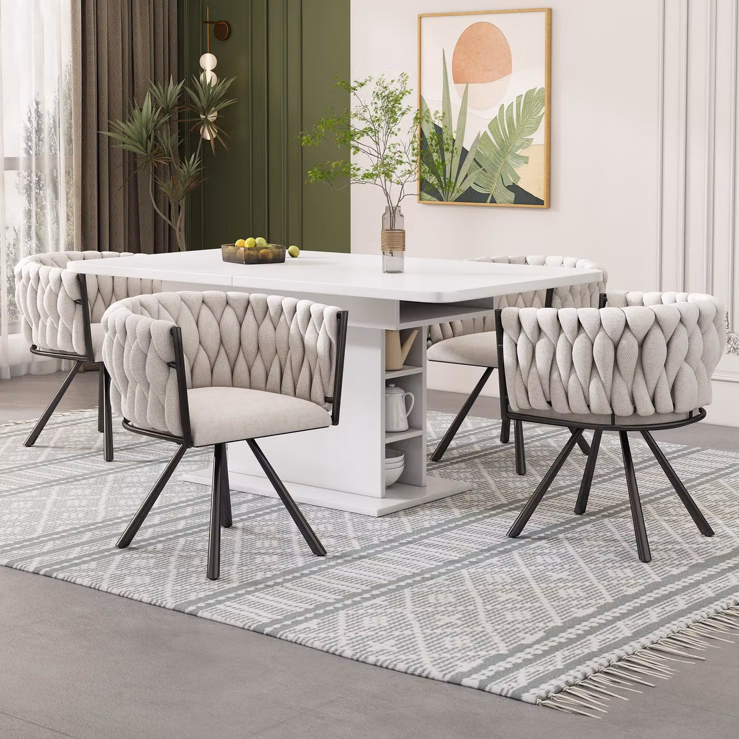 Set di due sedie da pranzo in lino, singola poltrona girevole in colori chiari, adatta per soggiorno o camera da letto, con base girevole a quattro gambe in metallo, disponibili nei colori lino beige e nero. Materiale: lino