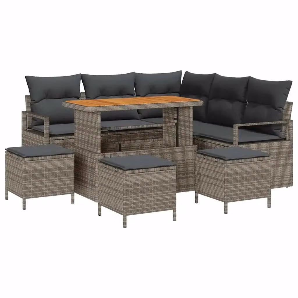 vidaXL Set Divano da Giardino Moderno a L con 9 Pezzi e Cuscini Grigio – 2